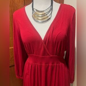 GAP Boho Tie Back Dress Crosdove V Neck ♥️ Rich Red Long Sleeve Dress XL